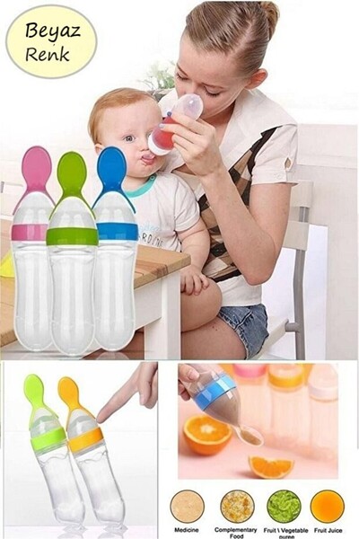 Duffa Bebek Kaşıklı Mama Biberonu, Sıkmalı Kaşık Biberon Yeni Doğan Ek Gıda K...