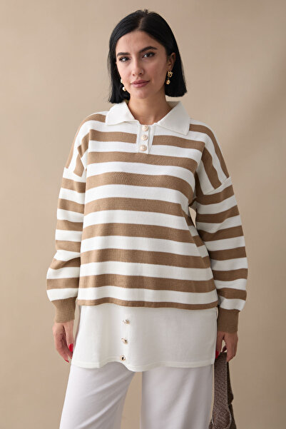 InStyle Замшевий коричневий светр на ґудзиках з подолом