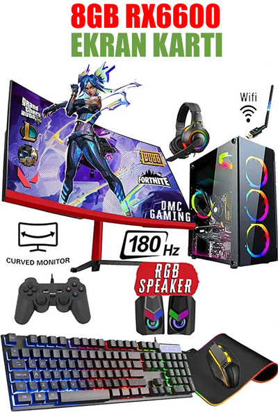 Dmc N310 Windows 11 Ryzen 7 5700 32GB RAM 1TB M.2 8GB Rx6600,24''180hz Curved Masaüstü Oyuncu Bilgisayar