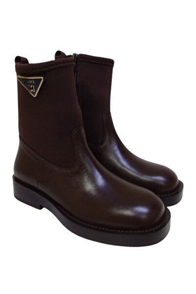 DRY SHOES Hakiki Deri Kahvrengi Paraşut Kadın Bot Ayakkabı Kovboy Western Çizme Tokalı Orta Boy DRY-2104