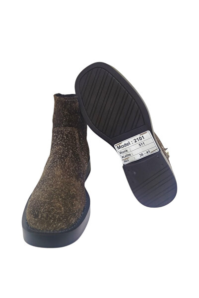 DRY SHOES Hakiki Deri Kahverengi Tırpan Kadın Bot Ayakkabı Yandan Fermuarlı Kovboy Western Chelsea DRY-2101