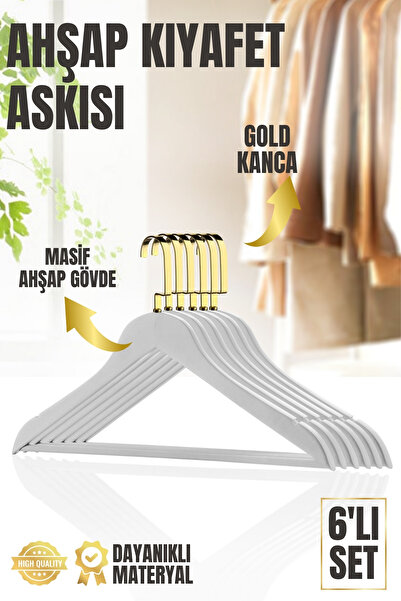 Nandy Home 6 Adet Ahşap Askı Seti, Gömlek ve Elbise İçin, Kıyafet Askısı
