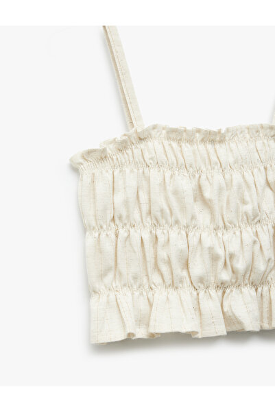 Koton Drawstring Linen Blend Crop Blouse with Rope Straps