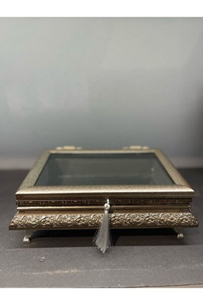 Peramari Cutie decorativă din lemn pentru bijuterii cu oglindă argintiu