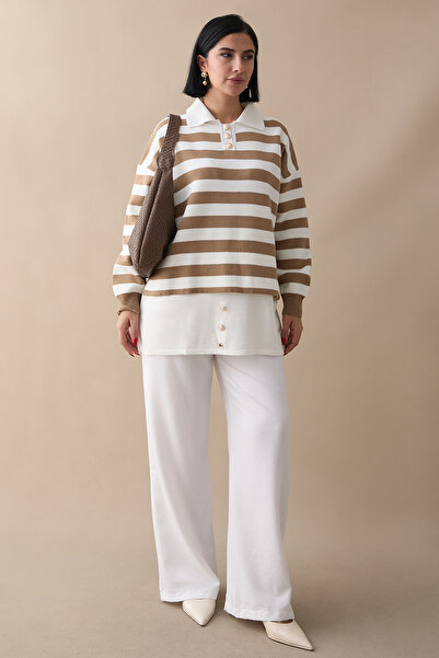 InStyle Замшевий коричневий светр на ґудзиках з подолом