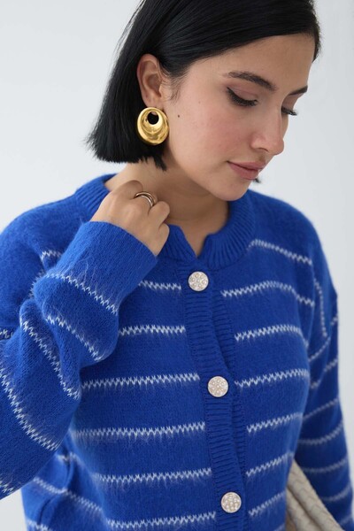 InStyle Сакс Блакитний Тонкий Смугастий Трикотажний Кардиган