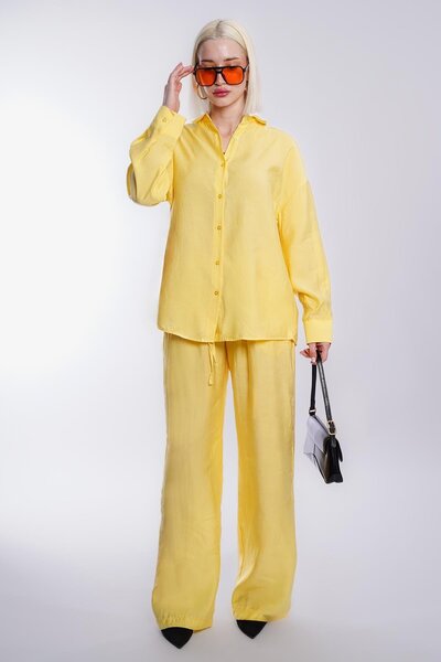 Madmext Yellow Basic Women's Shirt Trousers Double Set Mg2352