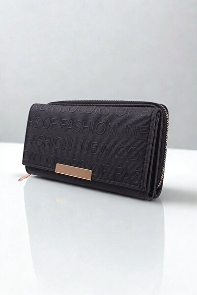 GALB LEATHER Black Color Large Size Women's Wallet with 2 Zipper Compartments for Coins and 6 Card Slots 17X10 cm