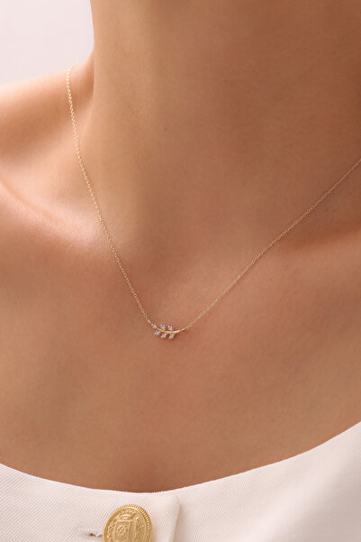 GENORO JEWEL 14 Ayar Altın Zirkon Taşlı Zeytin Dalı Kolye