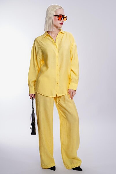 Madmext Yellow Basic Women's Shirt Trousers Double Set Mg2352