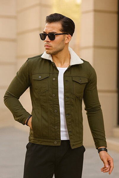 Pobudo Yeşil Renk İçi Kürklü Kot Mont