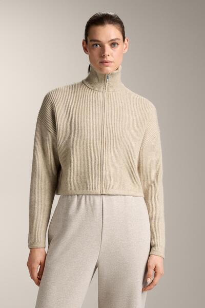 Oysho Cropped rib knit jacket with high collar