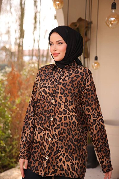JESSE STORY Cămașă de damă din viscoză cu imprimeu leopard (bumbac) 85 cm