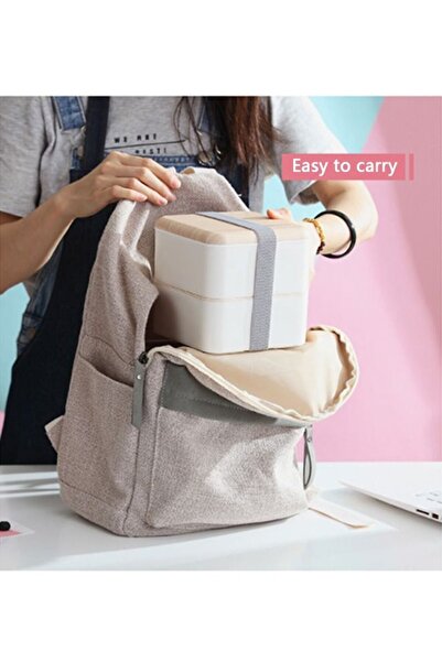 COOYA Lunch Box Double Layer Wooden Lunch Box with Tableware Adult Student Lunch Box