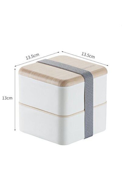 fulina Square Lunch Box,Double Layer Wooden Lunch Box,with Tableware,Adult Student Lunch Box,1.4l-white