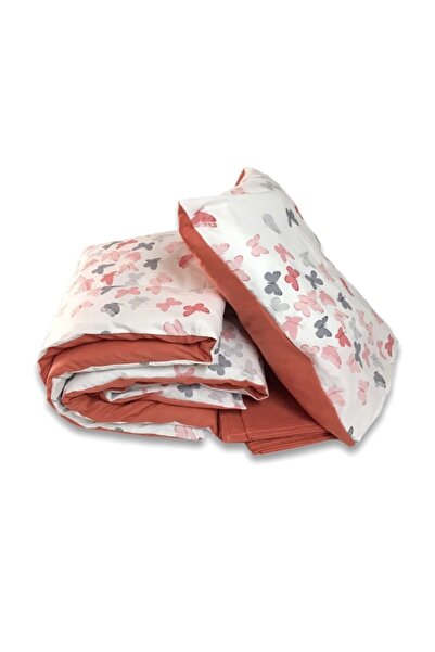 Bebek Özel غطاء لحاف فردي للأطفال الصغار - 100% قطن، نمط فراشة وردي، لون قرميدي