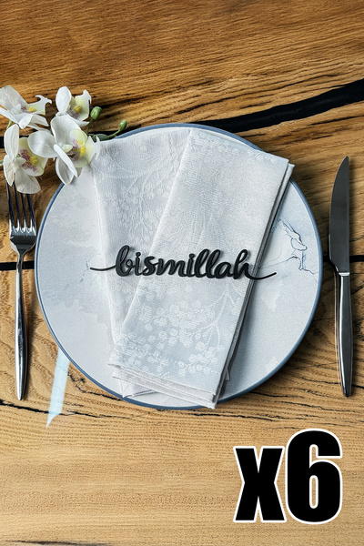 iwa concept 6'lı Bismillah Yazılı Metal Peçete Süsü - Ev Sofra Dekoru