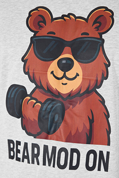 PİJAMORE Teddy Bear Men's Groom Pajama Set, Short Sleeve, Pocket, Seasonal 100% Cotton, Dowry, Groom Bundle