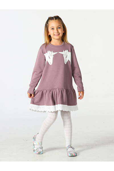 Casabony Unicorns Dantelli Lila Kız Elbise
