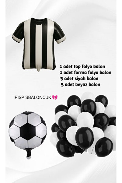 PISPISBALONCUK Beşiktaş Temalı Balon Seti Siyah Beyaz Balon Parti Süsleri Doğ...