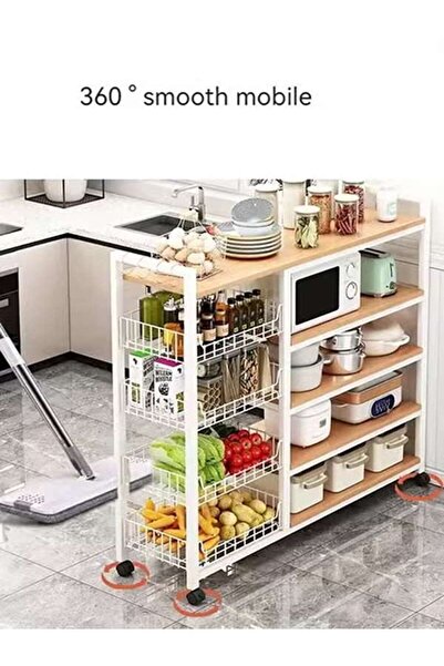 AGD Storage Cabinet, Freestanding with 4 Shelves and Wheels, Kitchen Cabinet for Microwave Oven, Kit