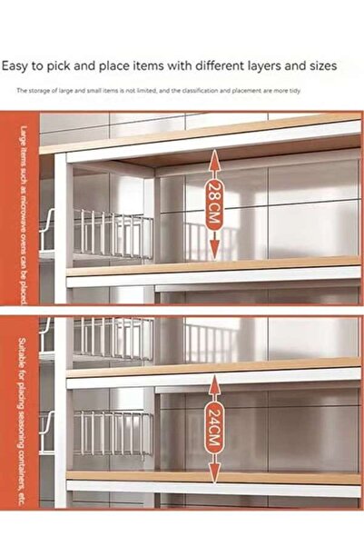 AGD Storage Cabinet, Freestanding with 4 Shelves and Wheels, Kitchen Cabinet for Microwave Oven, Kit