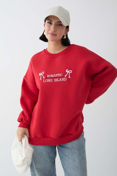 InStyle Fiyonk Yazı İşleme Kırmızı Sweat