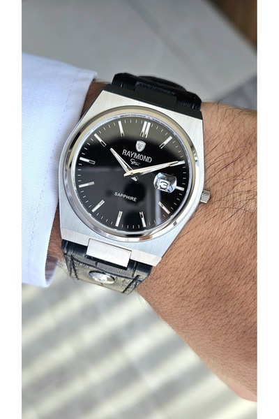 Raymond ساعة رجالية كلاسيكية رفيعة RYM-633061 - زجاج ياقوتي - سوار جلدي - علب...