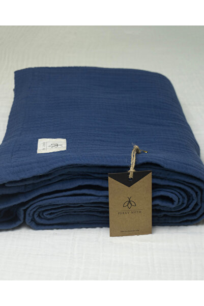 Perky Moth Lacivert 4 Katlı Müslin Yatak Örtüsü Battaniye – Tek Kişilik Pike 160x200 cm %100 Pamuk Dört Mevsim