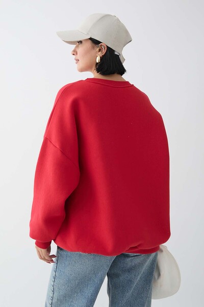 InStyle Fiyonk Yazı İşleme Kırmızı Sweat