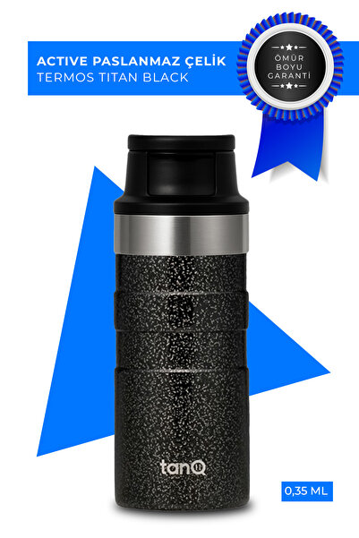 TANQ ترمس من الفولاذ المقاوم للصدأ النشط مع ضمان مدى الحياة، تيتان أسود، 350 مل