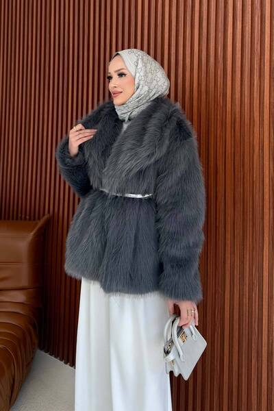 Melike Tatar Αντίκα παλτό με συνθετική γούνα 32-6204