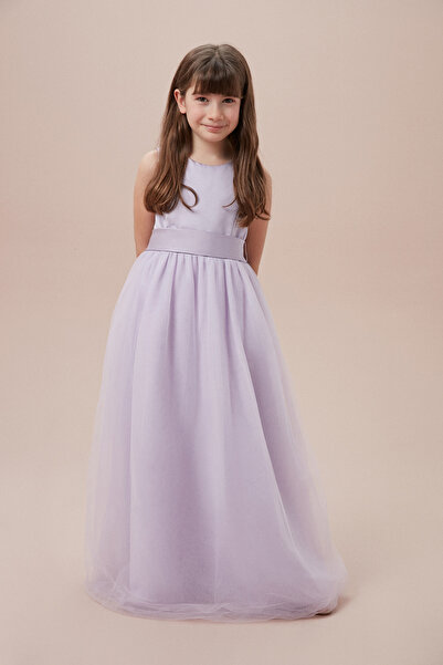 Oleg Cassini Lilac Boat Neck Long Children's Dress