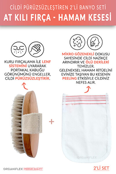 organiflex At Kılı Selülit Fırçası ve Mikro Gözenekli Hamam Kesesi 2'li Set