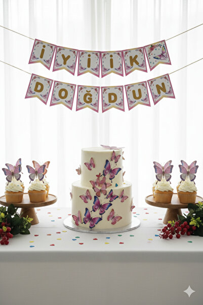 Deniz Party Store Kelebek Temalı Iyi Ki Doğdun Doğum Günü Uzar Yazı