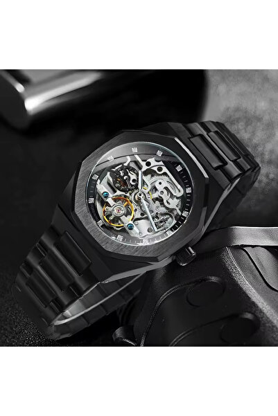 Store Automatic Skeleton Case Ap Model Black Steel Watch