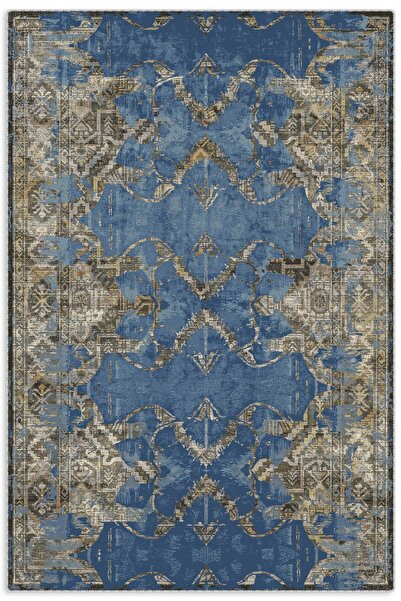 Pastel Home Vintage Bohemian Style Blue Antique Chenille Carpet Rug Runner Wa...