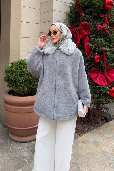 Melike Tatar Palton cu guler de blană de angora 32-2246-1