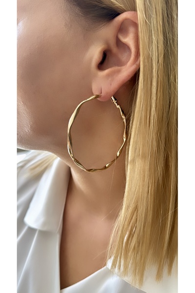 VNS Accessories Kıvrımlı Model Rodyum Kaplama Halka Küpe (6 CM)