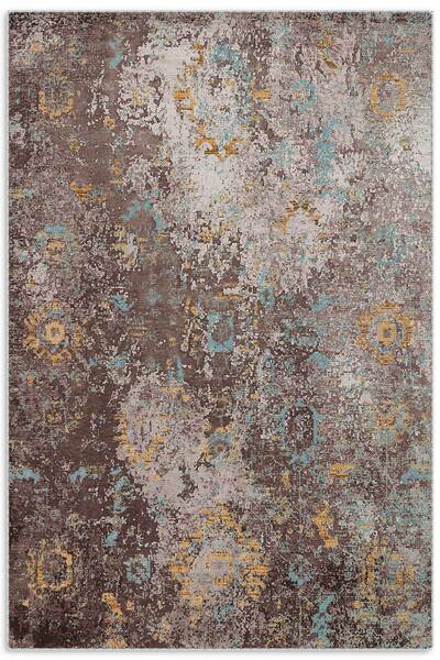 Pastel Home Kahverengi Vizon Hardal Uyumu Tasarım Eskitme Şönil Halı Kilim Yo...