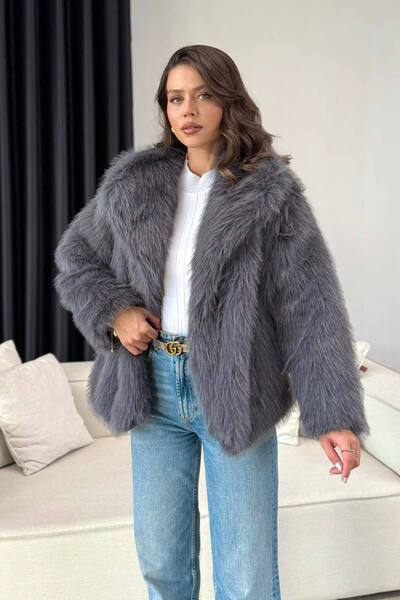 Melike Tatar Αντίκα παλτό με συνθετική γούνα 32-6204