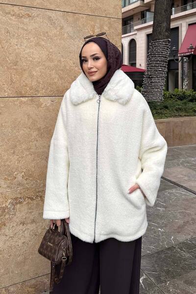 Melike Tatar Angora Fur Collar Coat 32-2246-1