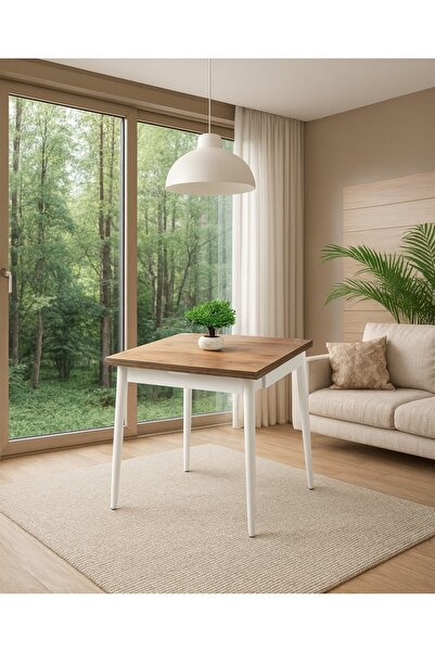 Evistro Yanlardan Açılır Büyüyen Yemek Masası Meşe-Beyaz 75x80cm SADECE MASA FİYATIDIR