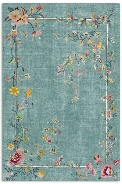 Pastel Home Kaşmir doku yumuşak kaymaz pamuk taban oturma odası salon mutfak koridor çiçekli yeşil halı kilim