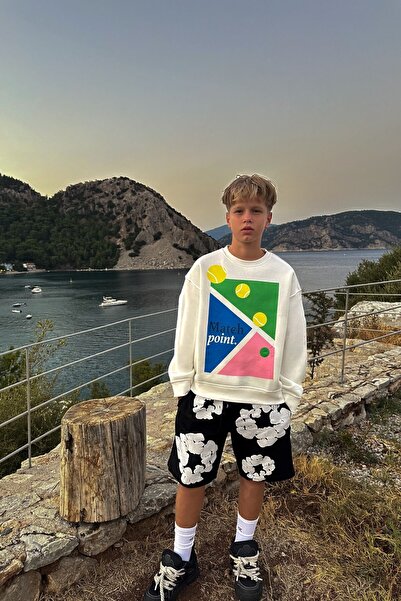 The Champ Clothing Παιδικό φούτερ Oversize Match Point με στάμπα Λευκό – Λαιμόκοψη, φλις με 3 κλωστές