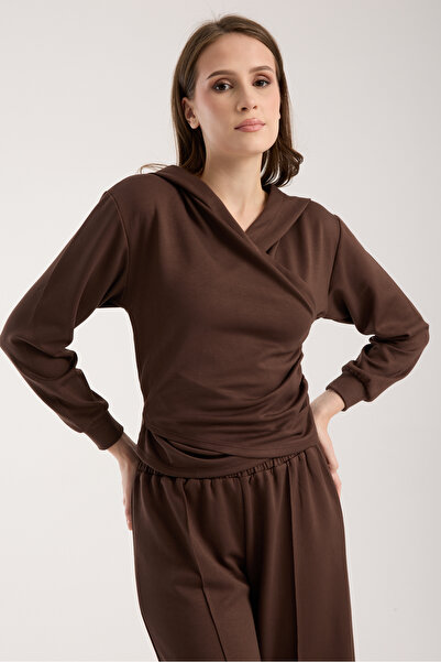 FOORS Γυναικείο με κουκούλα τεμάχια, Σετ ελαφρύ τεμαχίων καφέ με πλαϊνό κορδό...