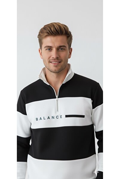 dwnwear Black Color Balance Printed Polo-Neck Bottom-Top Set Sweatshirt