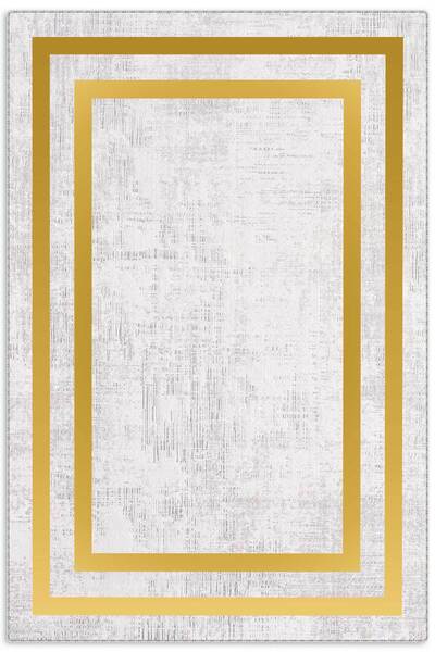 Pastel Home Golden Yellow Framed Gray Chenille Carpet Runner Rug Living Room ...