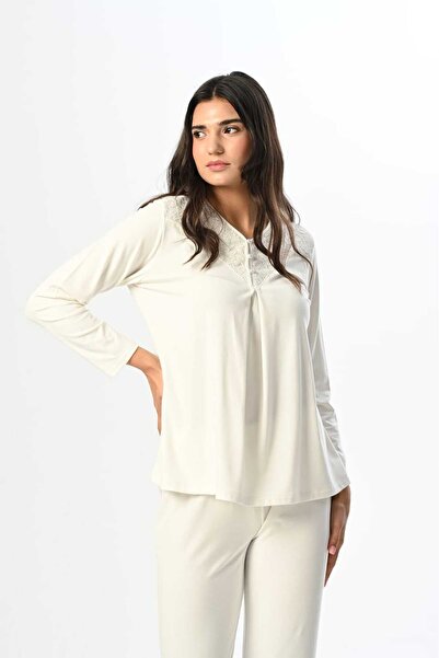 Lohussa Kadın Gri Jakarlı Önden Düğmeli Kışlık Özel Tasarım Hamile Lohusa Sabahlık Pijama Takımı Seti