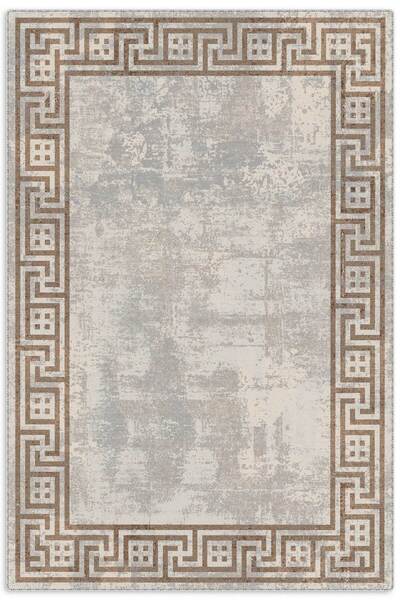 Pastel Home Brown Framed Mink Gray Chenille Carpet Rug Runner Washable Non-Sl...